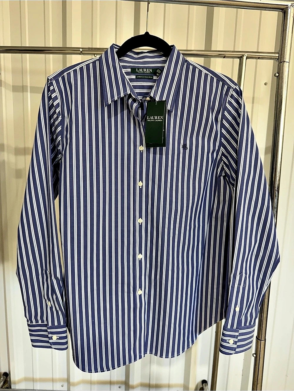 Lauren Ralph Lauren Stretch Non-Iron Striped Shirt Striped Button Down in Blue &